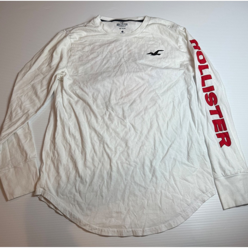 Hollister California White Long Sleeve Graphic T-Shirt Men's‎ Size S